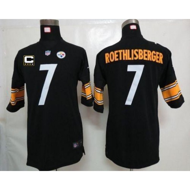 Pittsburgh Steelers #7 Ben Roethlisberger Black Team Color With C Patch Youth Stitched NFL Elite Jersey