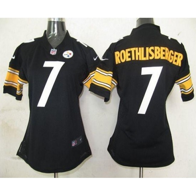 Women's Steelers #7 Ben Roethlisberger Black Team Color Stitched NFL Elite Jersey