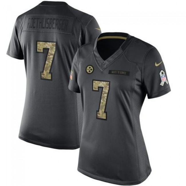 Women's Steelers #7 Ben Roethlisberger Black Stitched NFL Limited 2016 Salute to Service Jersey
