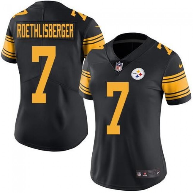 Women's Steelers #7 Ben Roethlisberger Black Stitched NFL Limited Rush Jersey