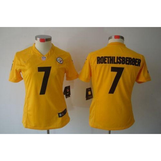 Women's Steelers #7 Ben Roethlisberger Gold Stitched NFL Limited Jersey
