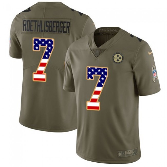 Pittsburgh Steelers #7 Ben Roethlisberger Olive-USA Flag Youth Stitched NFL Limited 2017 Salute to Service Jersey