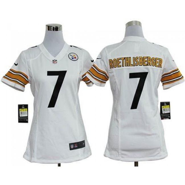 Women's Steelers #7 Ben Roethlisberger White Stitched NFL Elite Jersey