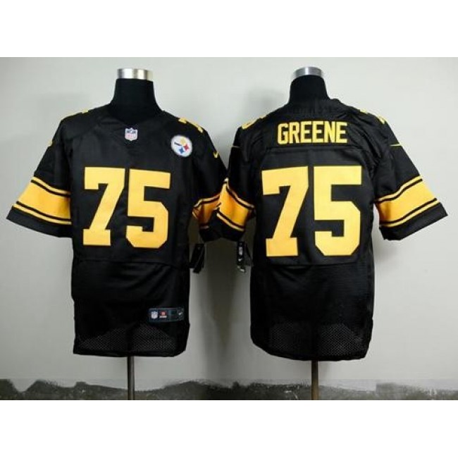 Nike Steelers #75 Joe Greene Black(Gold No.) Men's Stitched NFL Elite Jersey