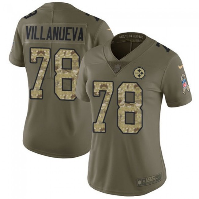 Women's Steelers #78 Alejandro Villanueva Olive Camo Stitched NFL Limited 2017 Salute to Service Jersey