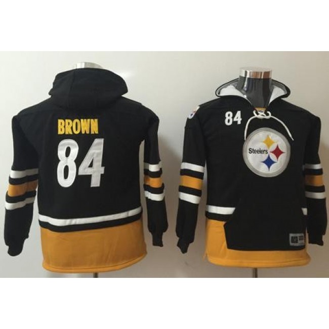Pittsburgh Steelers #84 Antonio Brown Black-Gold Youth Name Number Pullover NFL Hoodie Jersey