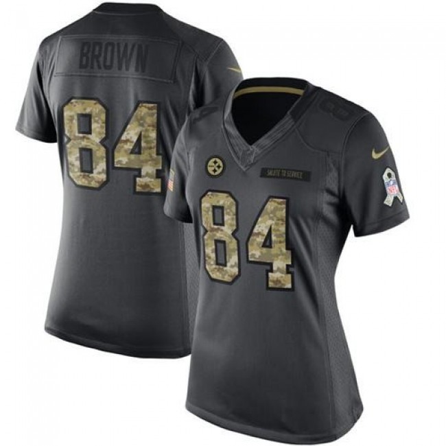 Women's Steelers #84 Antonio Brown Black Stitched NFL Limited 2016 Salute to Service Jersey