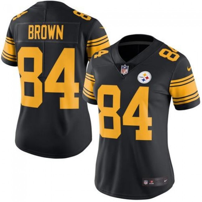Women's Steelers #84 Antonio Brown Black Stitched NFL Limited Rush Jersey
