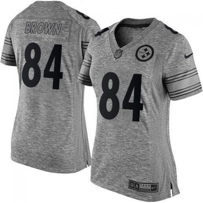 Women's Steelers #84 Antonio Brown Gray Stitched NFL Limited Gridiron Gray Jersey