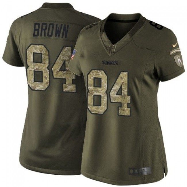 Women's Steelers #84 Antonio Brown Green Stitched NFL Limited 2015 Salute to Service Jersey