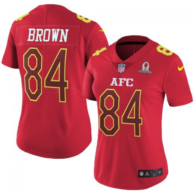 Women's Steelers #84 Antonio Brown Red Stitched NFL Limited AFC 2017 Pro Bowl Jersey