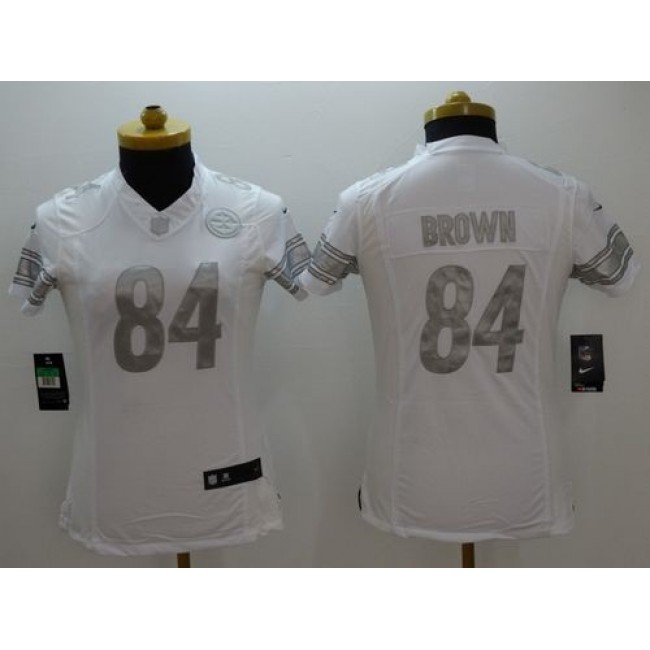 Women's Steelers #84 Antonio Brown White Stitched NFL Limited Platinum Jersey