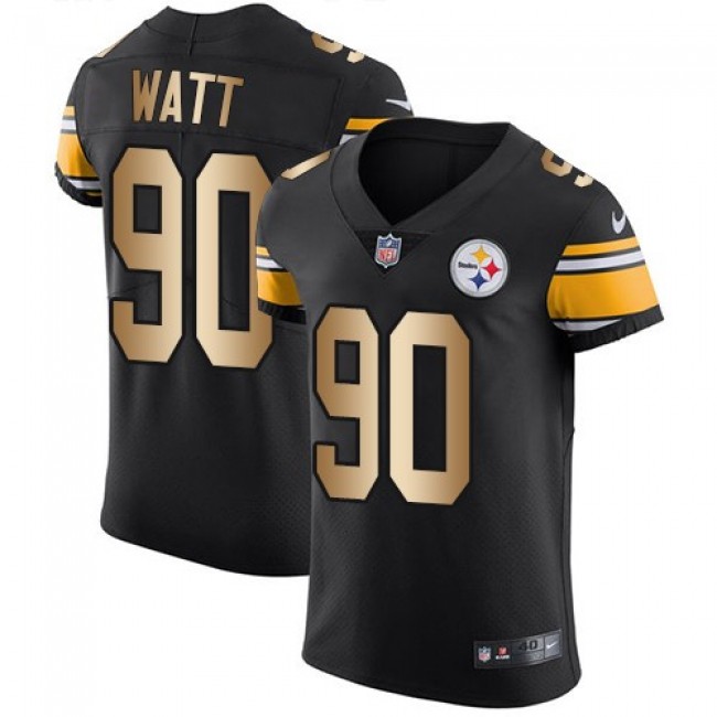 Nike Steelers #90 T. J. Watt Black Team Color Men's Stitched NFL Elite Gold Jersey