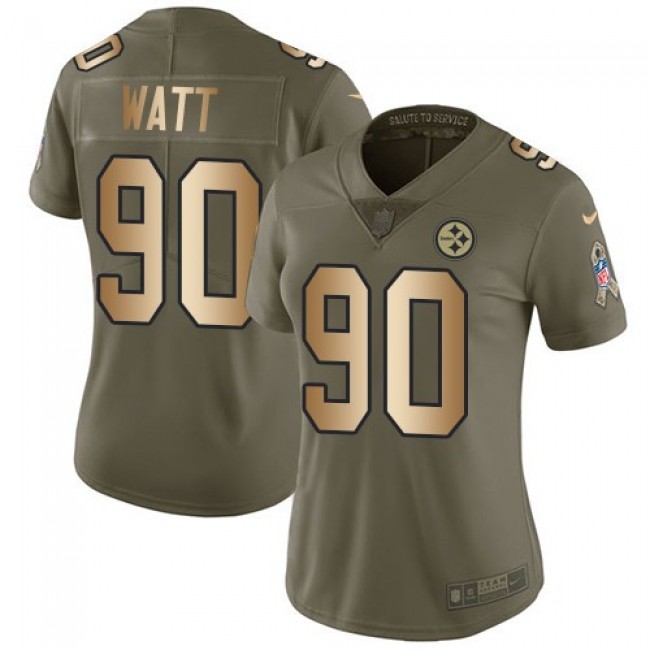 Women's Steelers #90 T. J. Watt Olive Gold Stitched NFL Limited 2017 Salute to Service Jersey