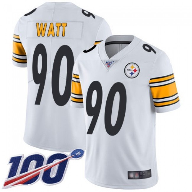 Nike Steelers #90 T. J. Watt White Men's Stitched NFL 100th Season Vapor Limited Jersey