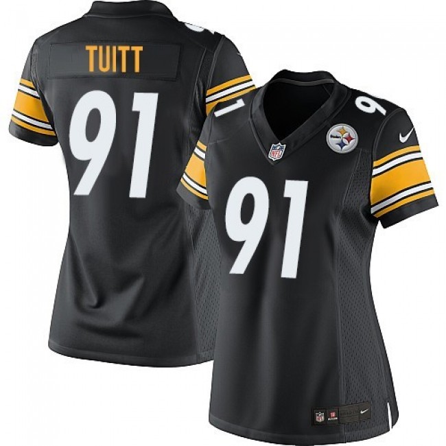 Women's Steelers #91 Stephon Tuitt Black Team Color Stitched NFL Elite Jersey
