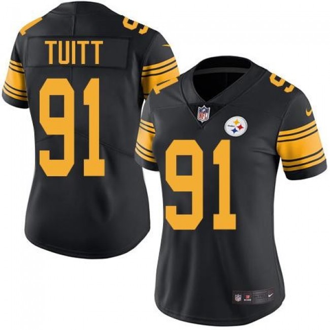 Women's Steelers #91 Stephon Tuitt Black Stitched NFL Limited Rush Jersey