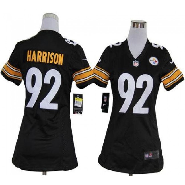 Women's Steelers #92 James Harrison Black Team Color Stitched NFL Elite Jersey