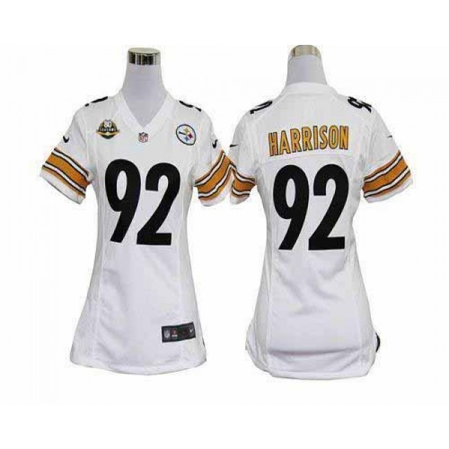 Women's Steelers #92 James Harrison White With 80TH Patch Stitched NFL Elite Jersey