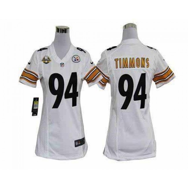 Women's Steelers #94 Lawrence Timmons White With 80TH Patch Stitched NFL Elite Jersey