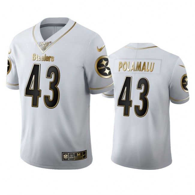 Pittsburgh Steelers #43 Troy Polamalu Men's Nike White Golden Edition Vapor Limited NFL 100 Jersey