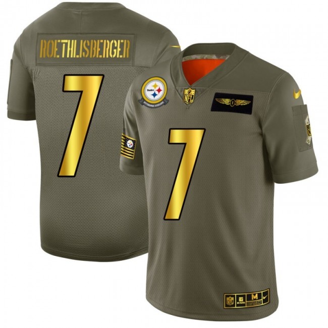 Pittsburgh Steelers #7 Ben Roethlisberger NFL Men's Nike Olive Gold 2019 Salute to Service Limited Jersey