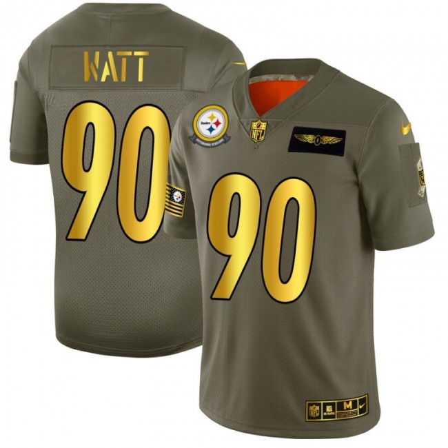 Pittsburgh Steelers #90 T.J. Watt NFL Men's Nike Olive Gold 2019 Salute to Service Limited Jersey