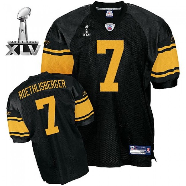 Steelers #7 Ben Roethlisberger Black With Yellow Number Super Bowl XLV Stitched NFL Jersey
