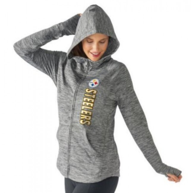 Women's NFL Pittsburgh Steelers G-III 4Her by Carl Banks Recovery Full-Zip Hoodie Heathered Gray Jersey