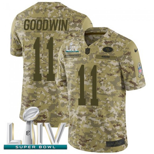Nike 49ers #11 Marquise Goodwin Camo Super Bowl LIV 2020 Men's Stitched NFL Limited 2018 Salute To Service Jersey