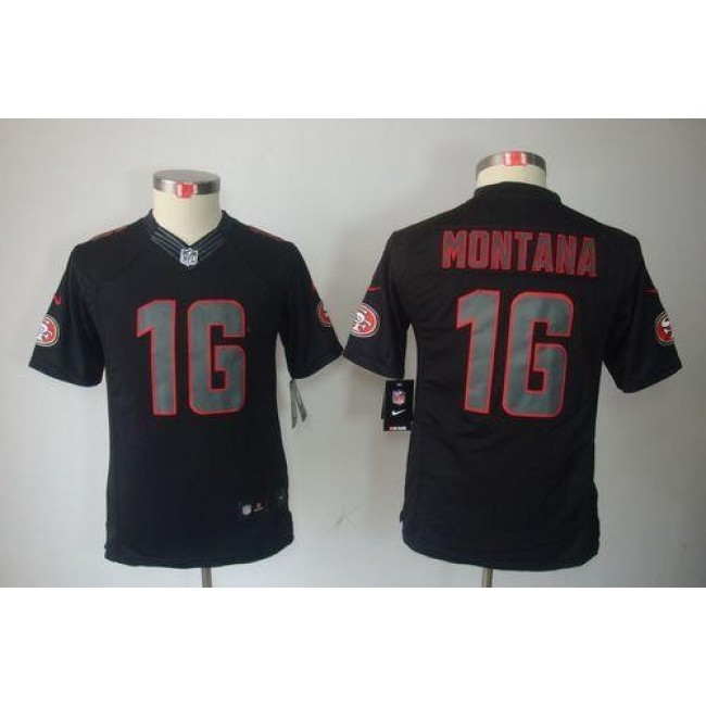 San Francisco 49ers #16 Joe Montana Black Impact Youth Stitched NFL Limited Jersey