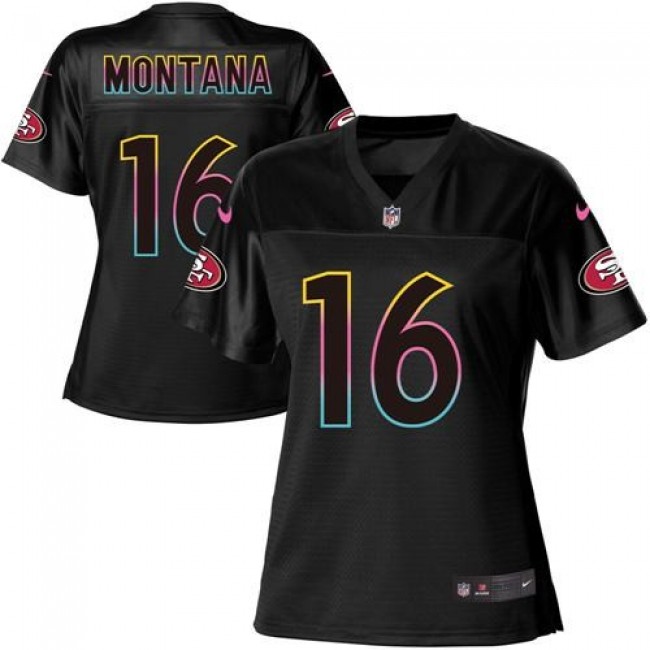 Women's 49ers #16 Joe Montana Black NFL Game Jersey