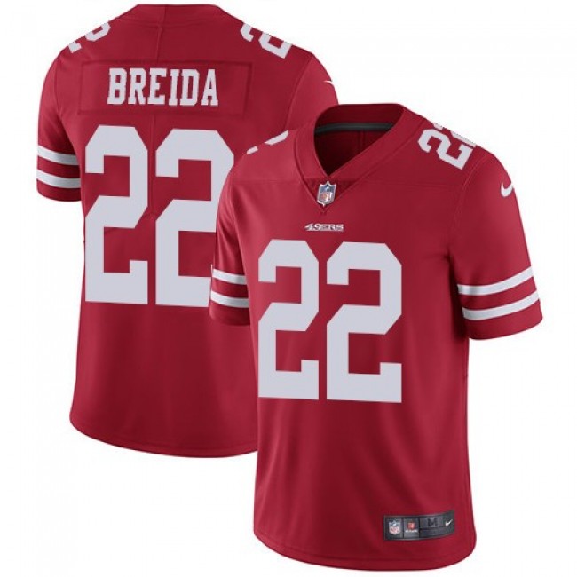 San Francisco 49ers #22 Matt Breida Red Team Color Youth Stitched NFL Vapor Untouchable Limited Jersey
