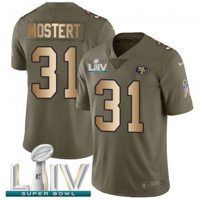 Nike 49ers #31 Raheem Mostert Olive/Gold Super Bowl LIV 2020 Men's Stitched NFL Limited 2017 Salute To Service Jersey