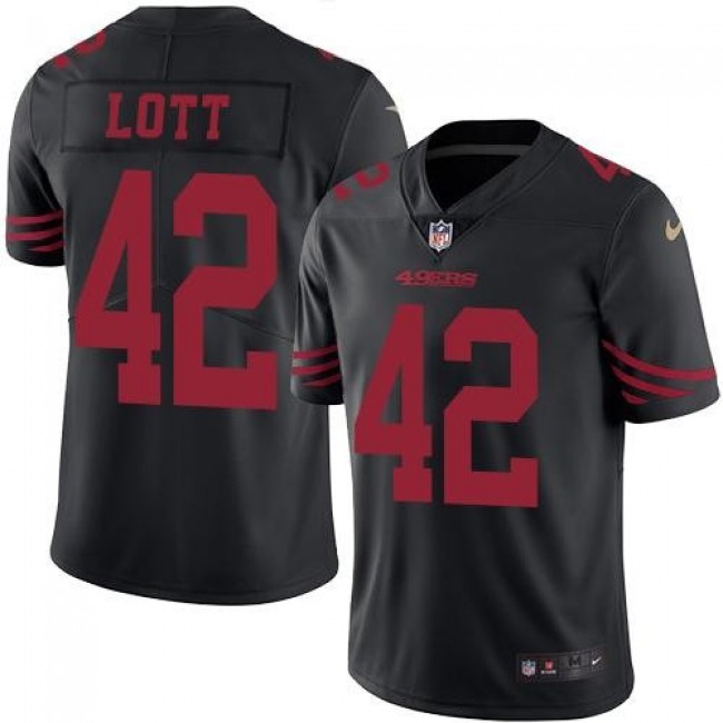 San Francisco 49ers #42 Ronnie Lott Black Youth Stitched NFL Limited Rush Jersey