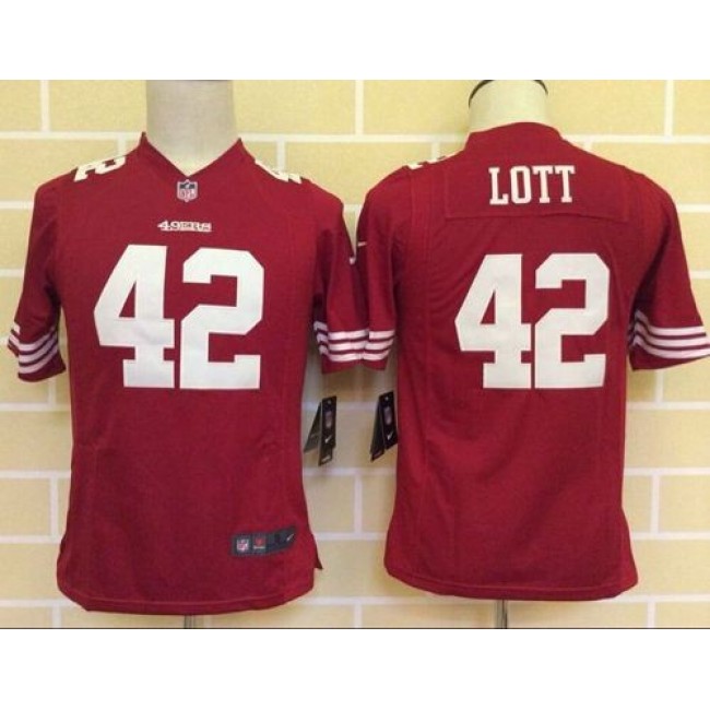 San Francisco 49ers #42 Ronnie Lott Red Team Color Youth Stitched NFL Elite Jersey