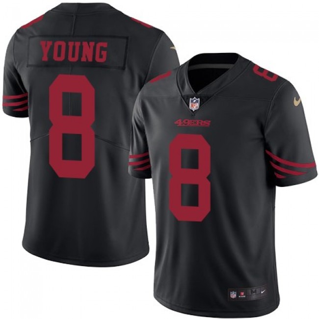 San Francisco 49ers #8 Steve Young Black Youth Stitched NFL Limited Rush Jersey