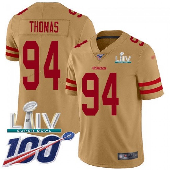 Nike 49ers #94 Solomon Thomas Gold Super Bowl LIV 2020 Men's Stitched NFL Limited Inverted Legend 100th Season Jersey