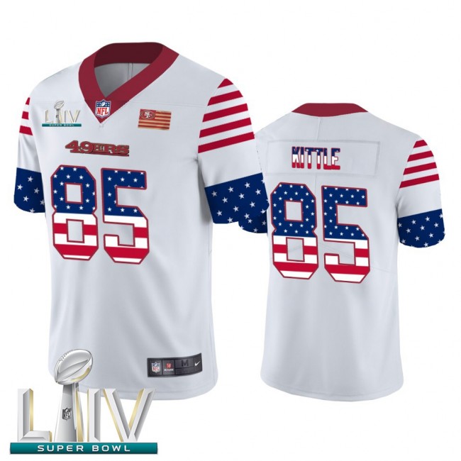 San Francisco 49ers #85 George Kittle White Super Bowl LIV 2020 Men's Nike Team Logo USA Flag Vapor Untouchable Limited NFL Jersey