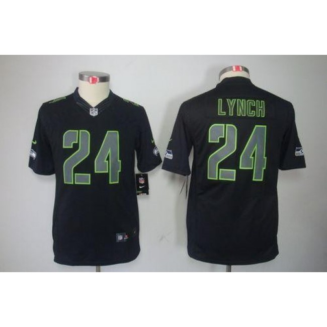 Seattle Seahawks #24 Marshawn Lynch Black Impact Youth Stitched NFL Limited Jersey