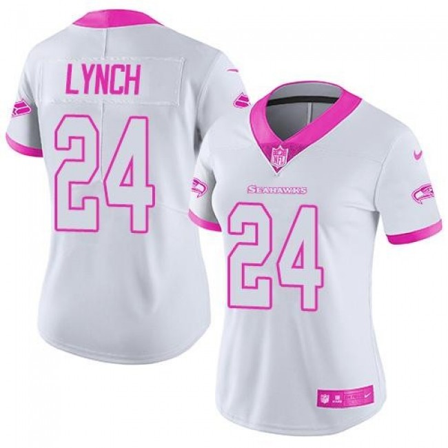 Women's Seahawks #24 Marshawn Lynch White Pink Stitched NFL Limited Rush Jersey