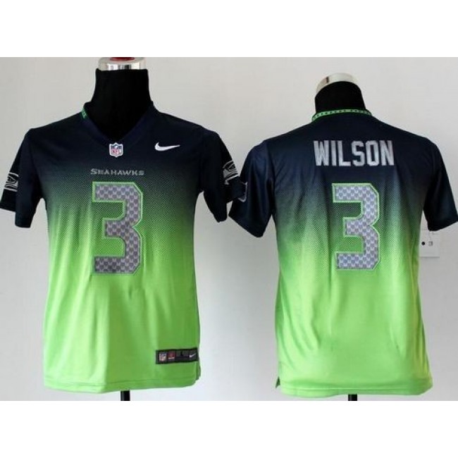 Seattle Seahawks #3 Russell Wilson Steel Blue-Green Youth Stitched NFL Elite Fadeaway Fashion Jersey