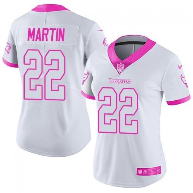 Women's Buccaneers #22 Doug Martin White Pink Stitched NFL Limited Rush Jersey