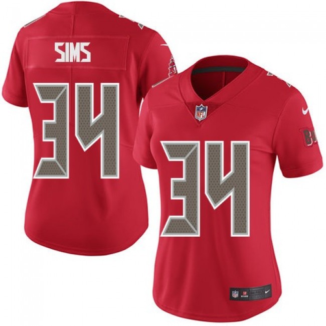Women's Buccaneers #34 Charles Sims Red Stitched NFL Limited Rush Jersey