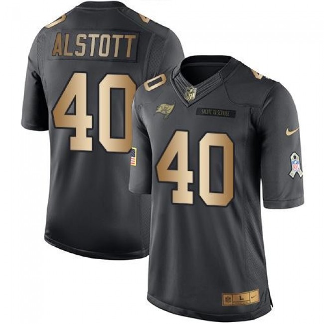 Tampa Bay Buccaneers #40 Mike Alstott Black Youth Stitched NFL Limited Gold Salute to Service Jersey