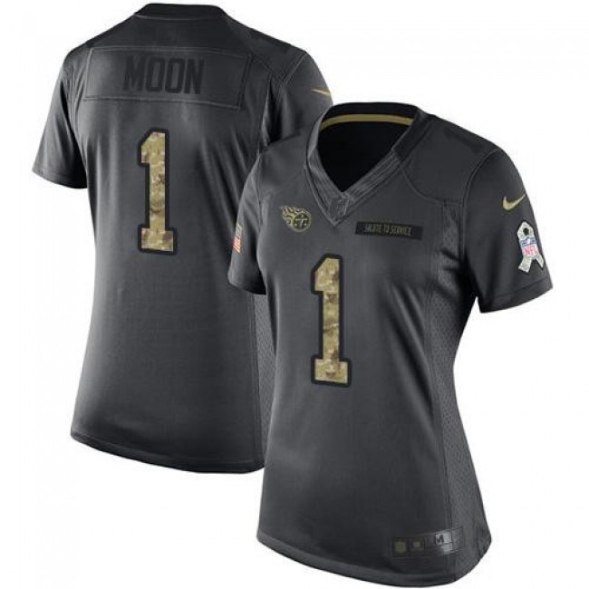 Women's Titans #1 Warren Moon Black Stitched NFL Limited 2016 Salute to Service Jersey
