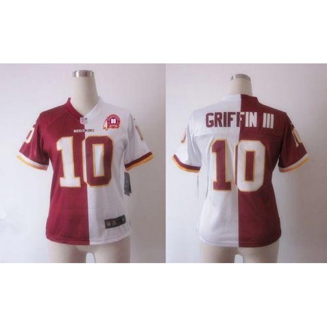 Women's Redskins #10 Robert Griffin III Burgundy Red White With 80TH Patch Stitched NFL Elite Split Jersey
