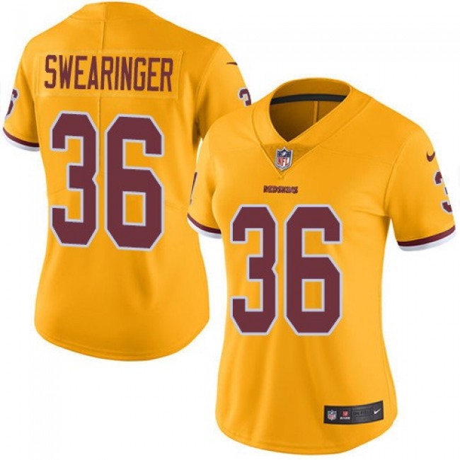 Women's Redskins #36 D.J. Swearinger Gold Stitched NFL Limited Rush Jersey