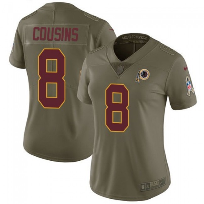Women's Redskins #8 Kirk Cousins Olive Stitched NFL Limited 2017 Salute to Service Jersey
